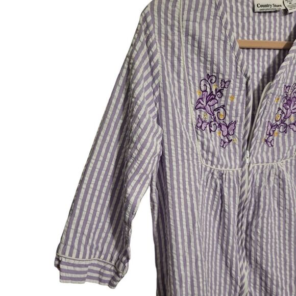 Country Store Purple Striped Floral Front Zip Cotton House Coat Robe Size M - Picture 5 of 11